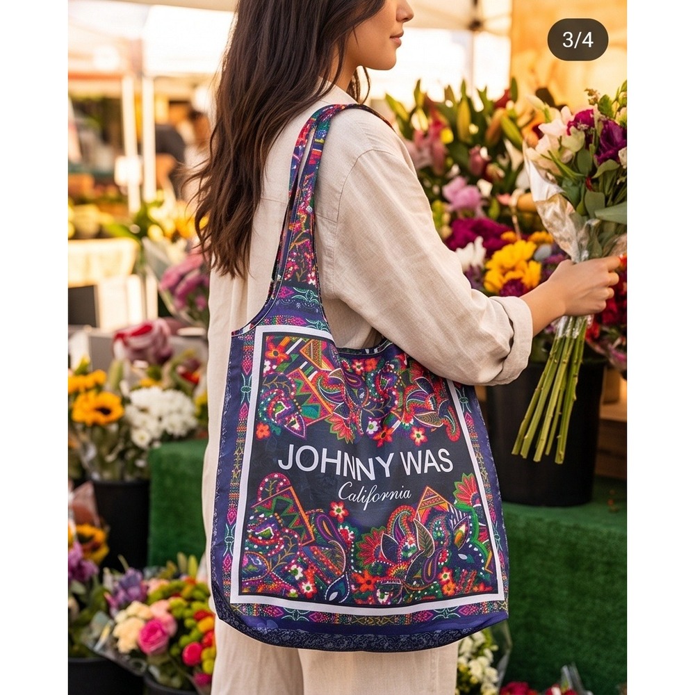 Johnnyā Was California Reusable Tote Bag Floral Paisley Boho Eco 18x15